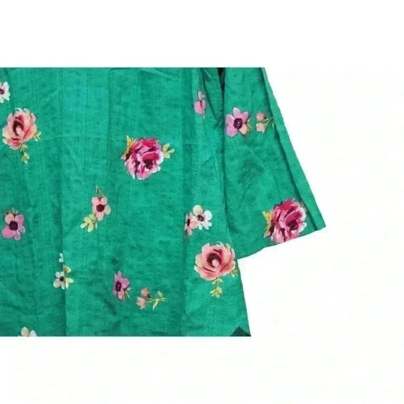 NWT Van Heusen Blouse Womens Size Medium Kelly Green Floral Cotton Tunic V-Neck - Picture 10 of 11